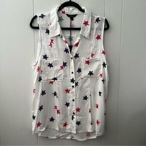Rock & Republic star print red white blue button down sleeveless blouse size XL